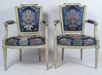 Série de sièges deux Bergères et quatre fauteuils d’époque Louis XVI en bois laqué vers 1780
