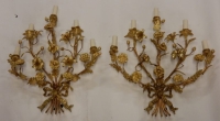 1880′ Paire d’Appliques en Bronze Doré à Décor Floral 5 Bras de Lumière