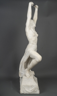 Alfredo Morelli - Danseuse égyptienne, Sculpture De 92 Cm En Marbre Blanc De Carrare, Art Déco