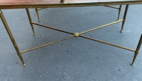 1970′ Paire De Tables à Étage En Bronze Patiné Gainées De Cuir Maison Jansen
