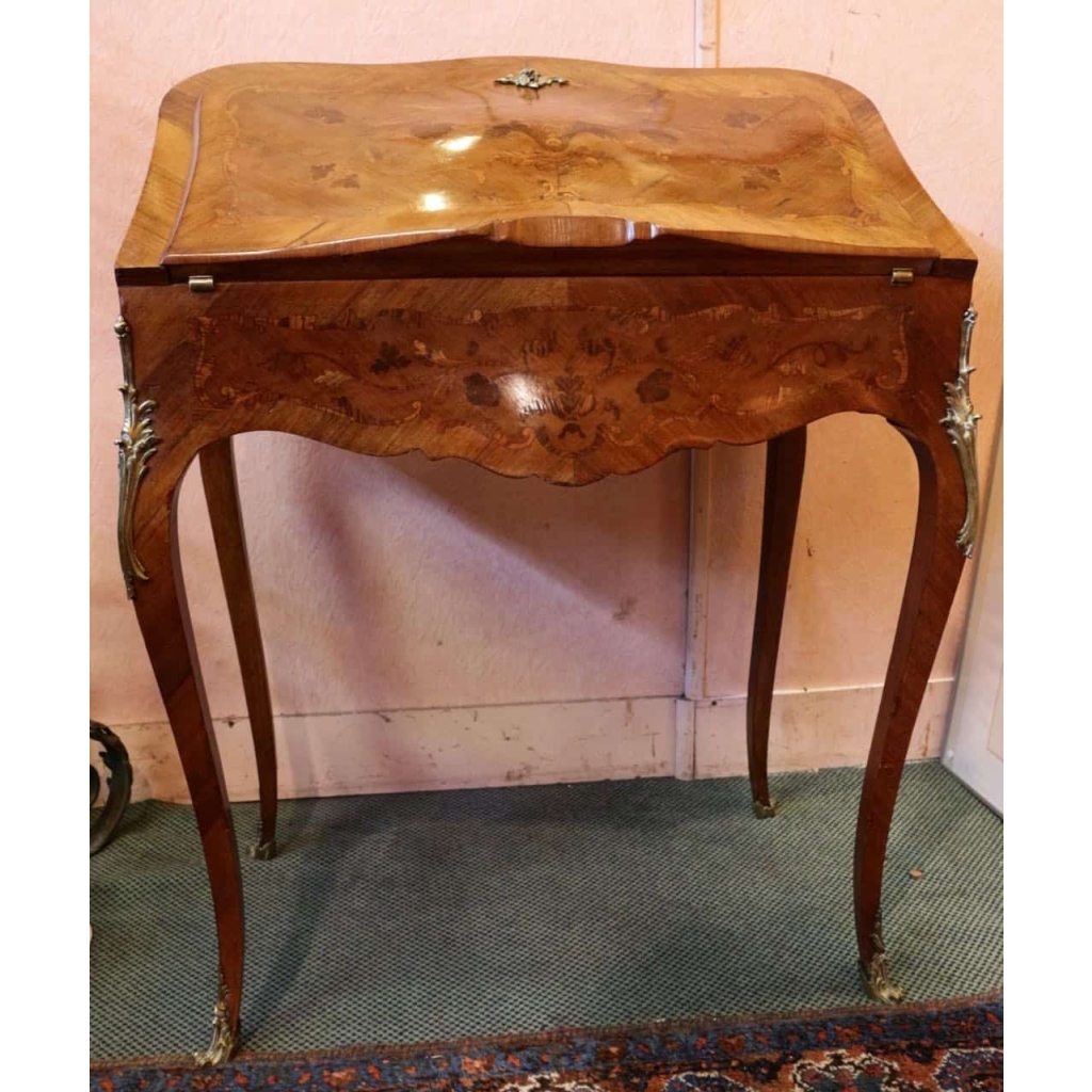 Bureau de pente marqueté style Louis XV fin du 19e siècle ||||||