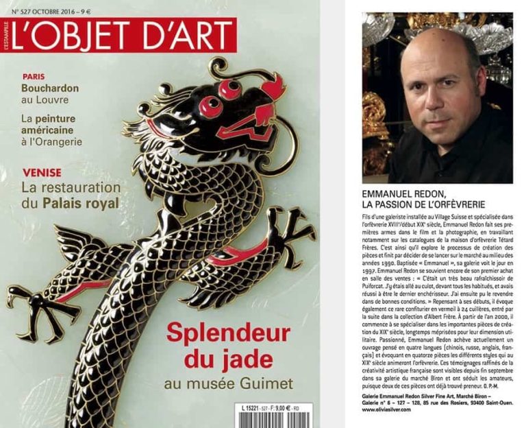 Galerie Emmanuel Redon Silver Fine Arts à l’honneur dans L’Objet d’Art d’octobre 2016 | Biron ||