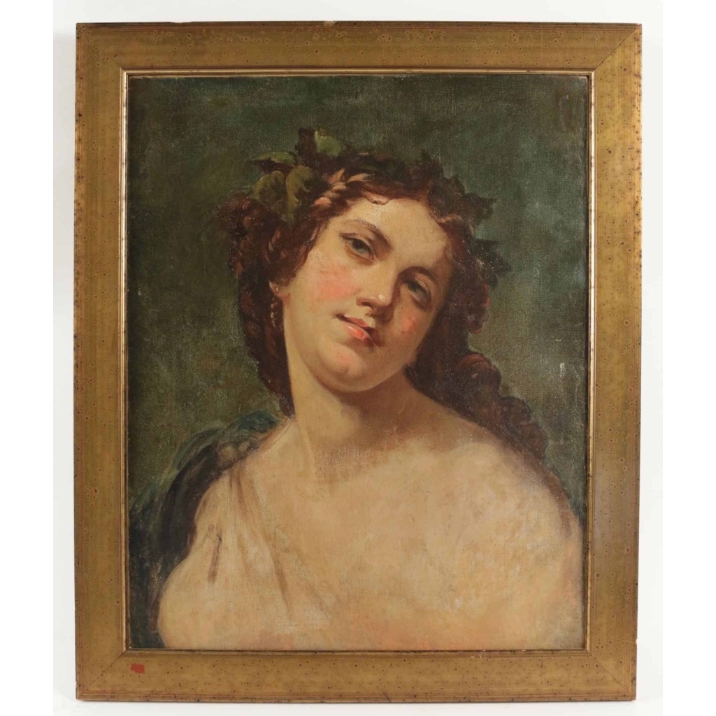 Elégante peinture du XIXème siècle représentant une femme romantique |||||||