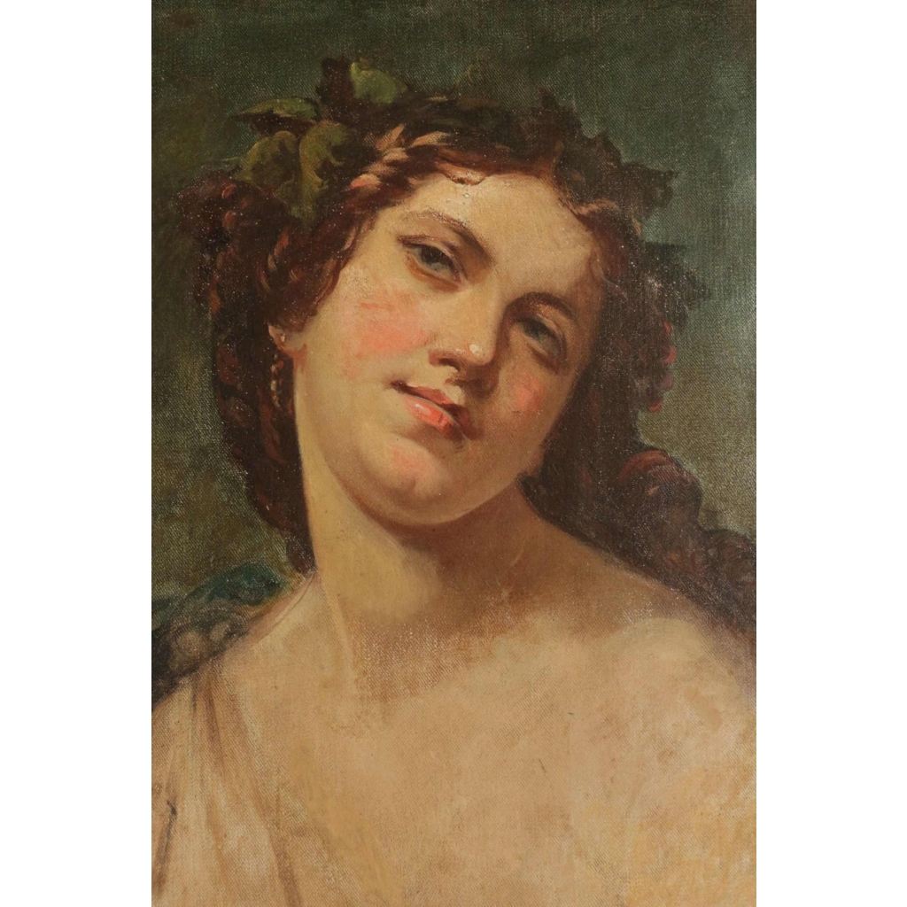 Elégante peinture du XIXème siècle représentant une femme romantique Elégante peinture du XIXème siècle représentant une femme romantique