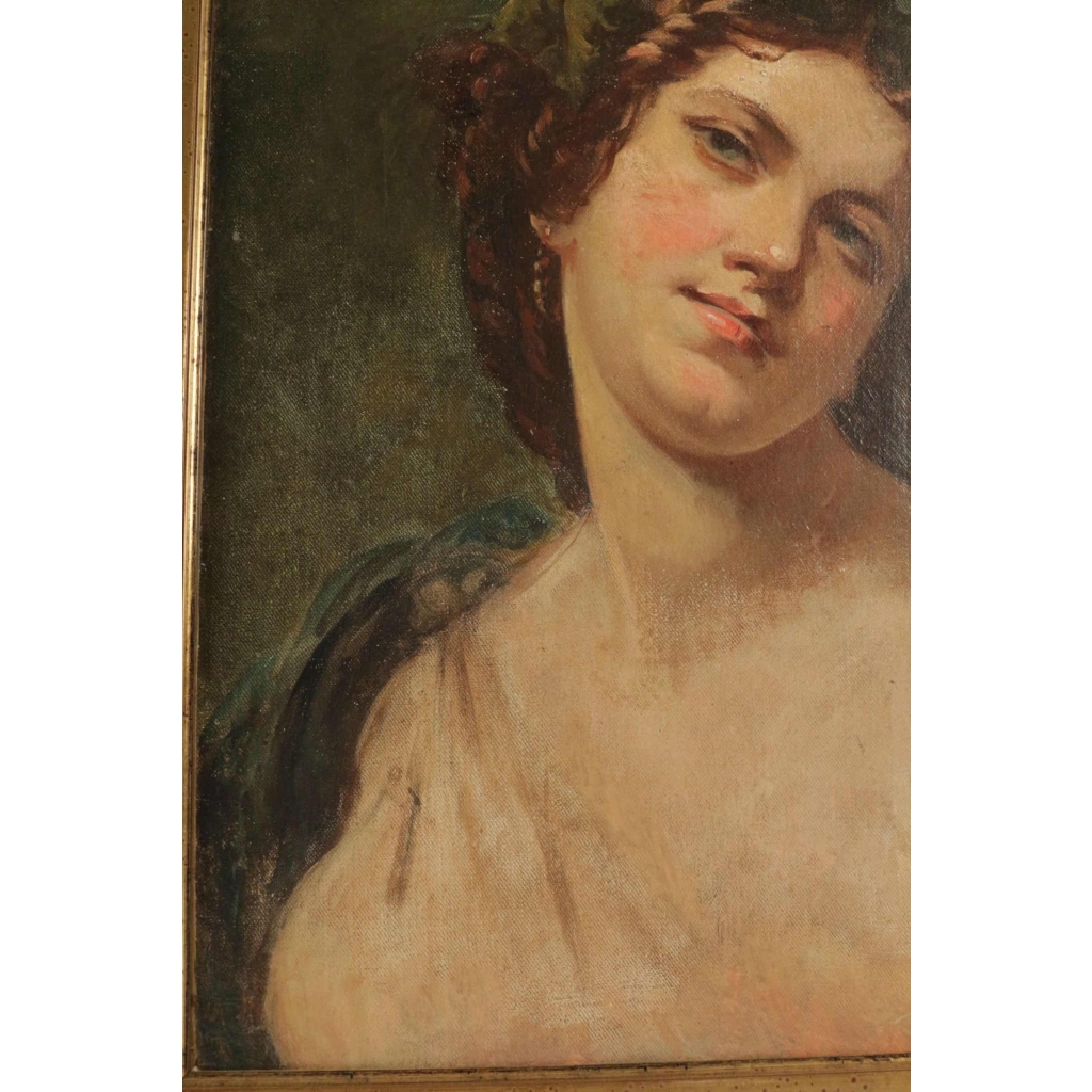 Elégante peinture du XIXème siècle représentant une femme romantique Elégante peinture du XIXème siècle représentant une femme romantique