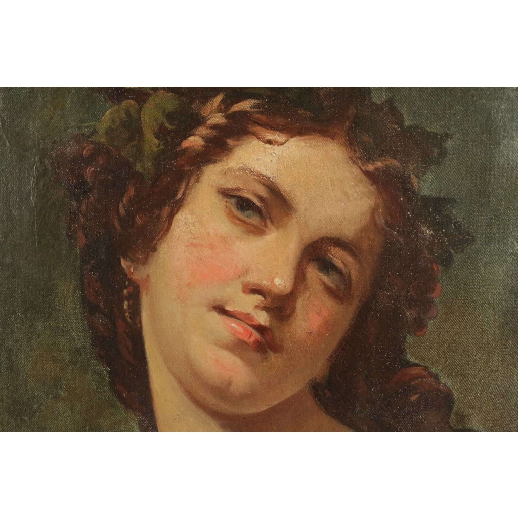 Elégante peinture du XIXème siècle représentant une femme romantique Elégante peinture du XIXème siècle représentant une femme romantique