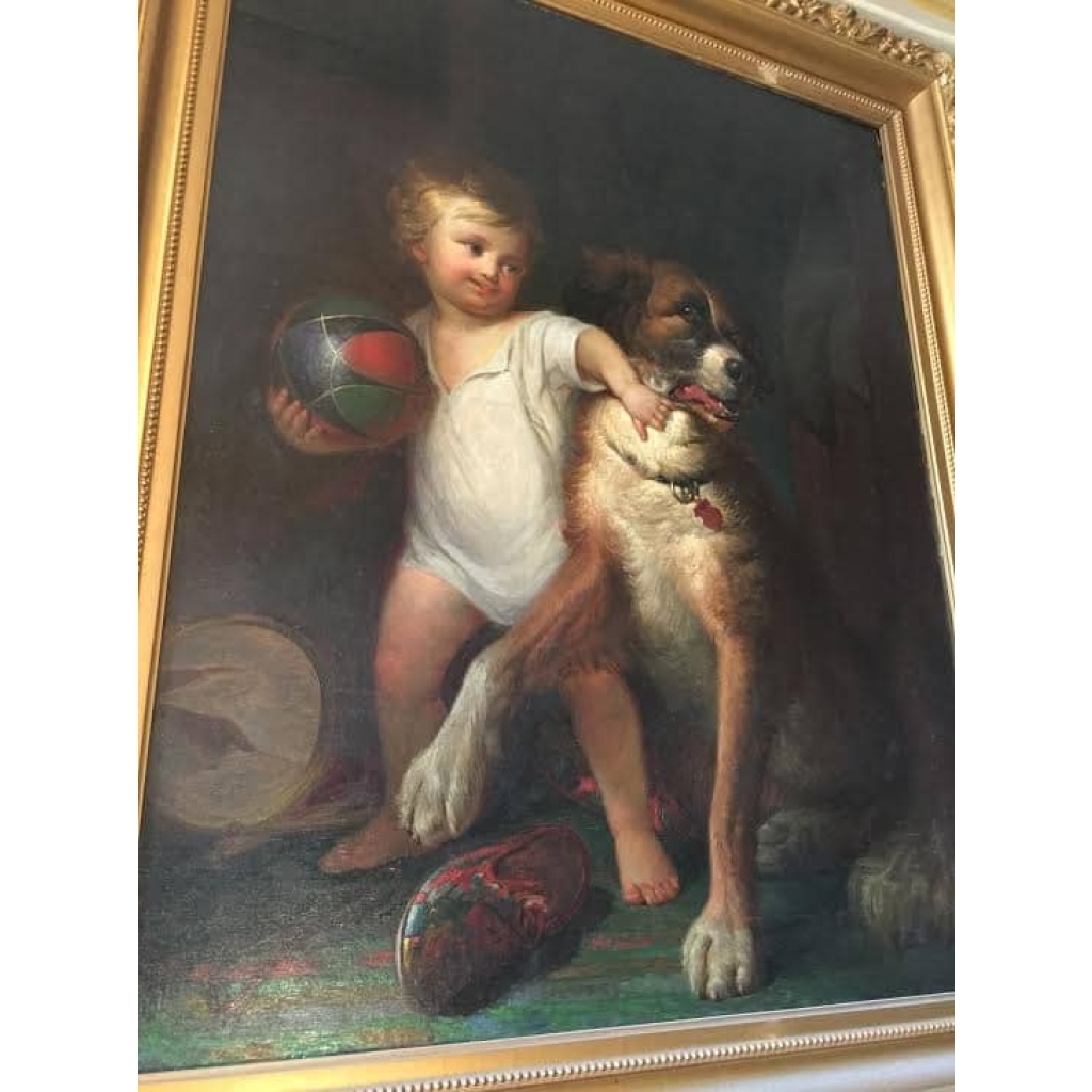 Peinture "L'enfant et son chien", peinture anglaise. Réf: 309 ||||||