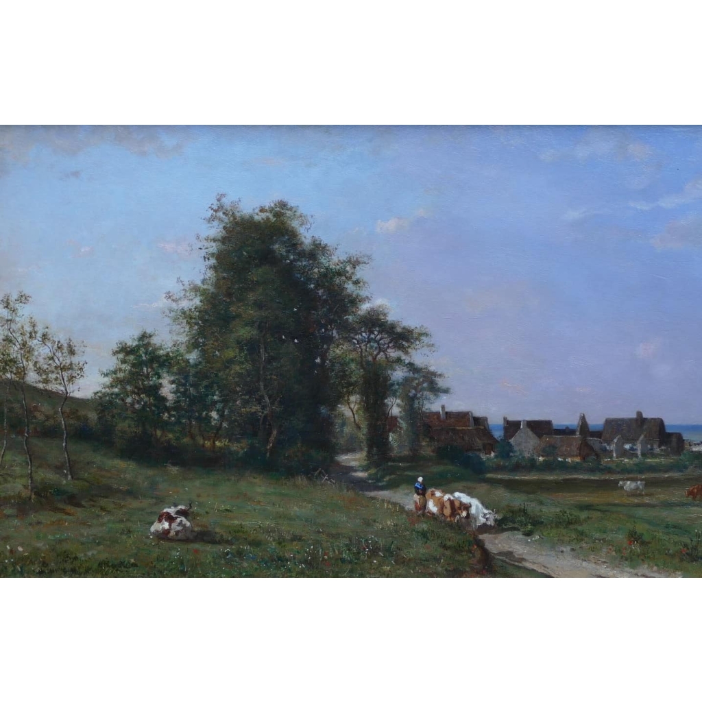 GUILLEMER Ernest Peinture Française XIXème siècle Ecole de Barbizon Troupeau sur le chemin Huile sur panneau signée GUILLEMER Ernest Peinture Française XIXème siècle Ecole de Barbizon Troupeau sur le chemin Huile sur panneau signée