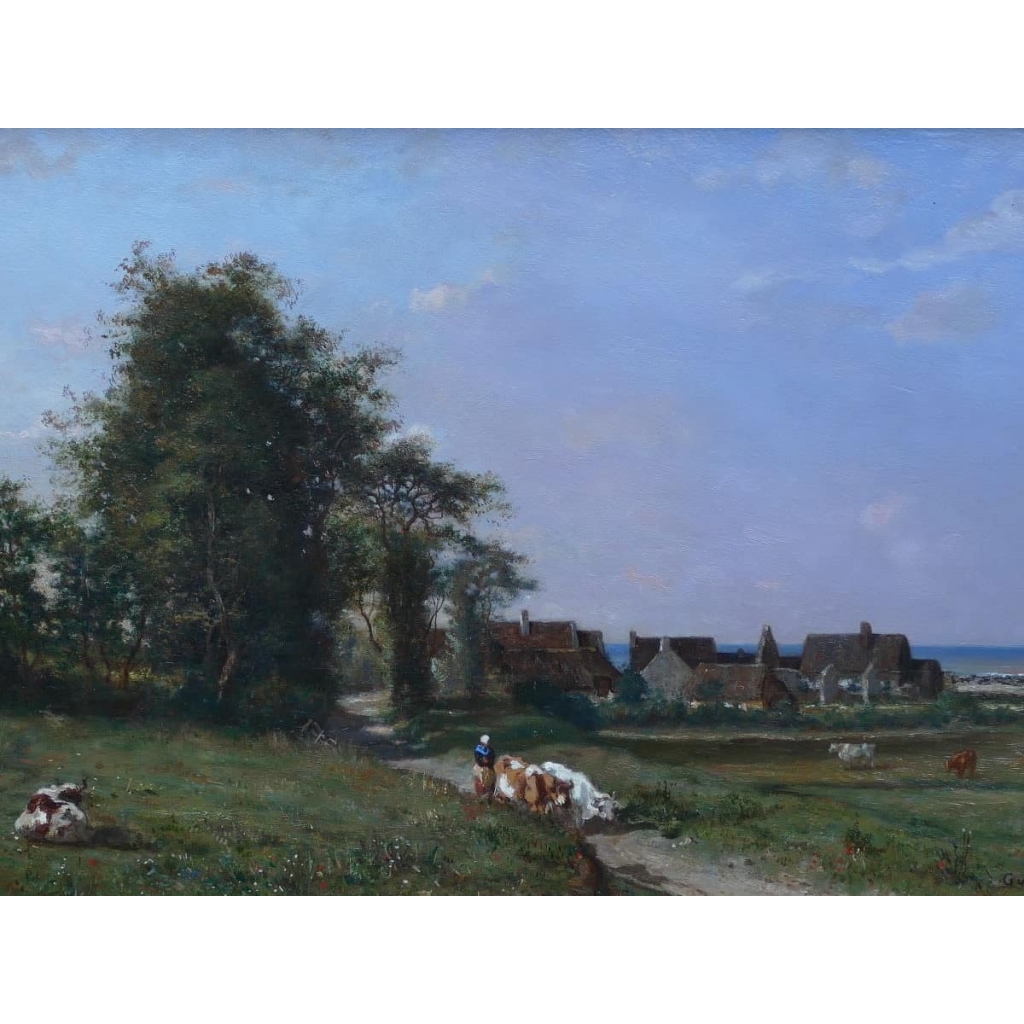 GUILLEMER Ernest Peinture Française XIXème siècle Ecole de Barbizon Troupeau sur le chemin Huile sur panneau signée GUILLEMER Ernest Peinture Française XIXème siècle Ecole de Barbizon Troupeau sur le chemin Huile sur panneau signée