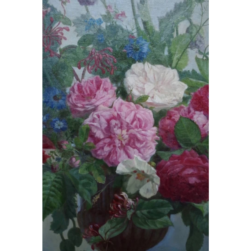 Paire d'huiles sur toiles, natures mortes avec bouquets de fleurs, 2nde motié du XIXème siècle Paire d'huiles sur toiles, natures mortes avec bouquets de fleurs, 2nde motié du XIXème siècle