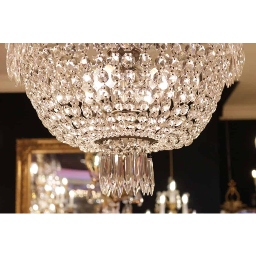 Lustre corbeille en cristal fin 19e Lustre corbeille en cristal fin 19e