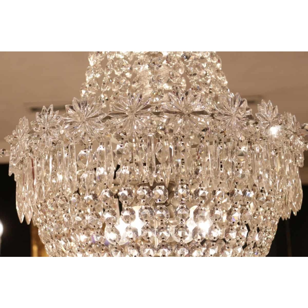 Lustre corbeille en cristal fin 19e Lustre corbeille en cristal fin 19e