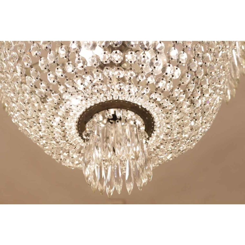 Lustre corbeille en cristal fin 19e Lustre corbeille en cristal fin 19e