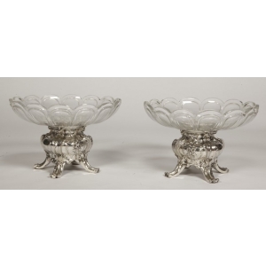 ORFEVRE Gustave ODIOT Paire de coupes en argent et cristal BACCARAT |||||||