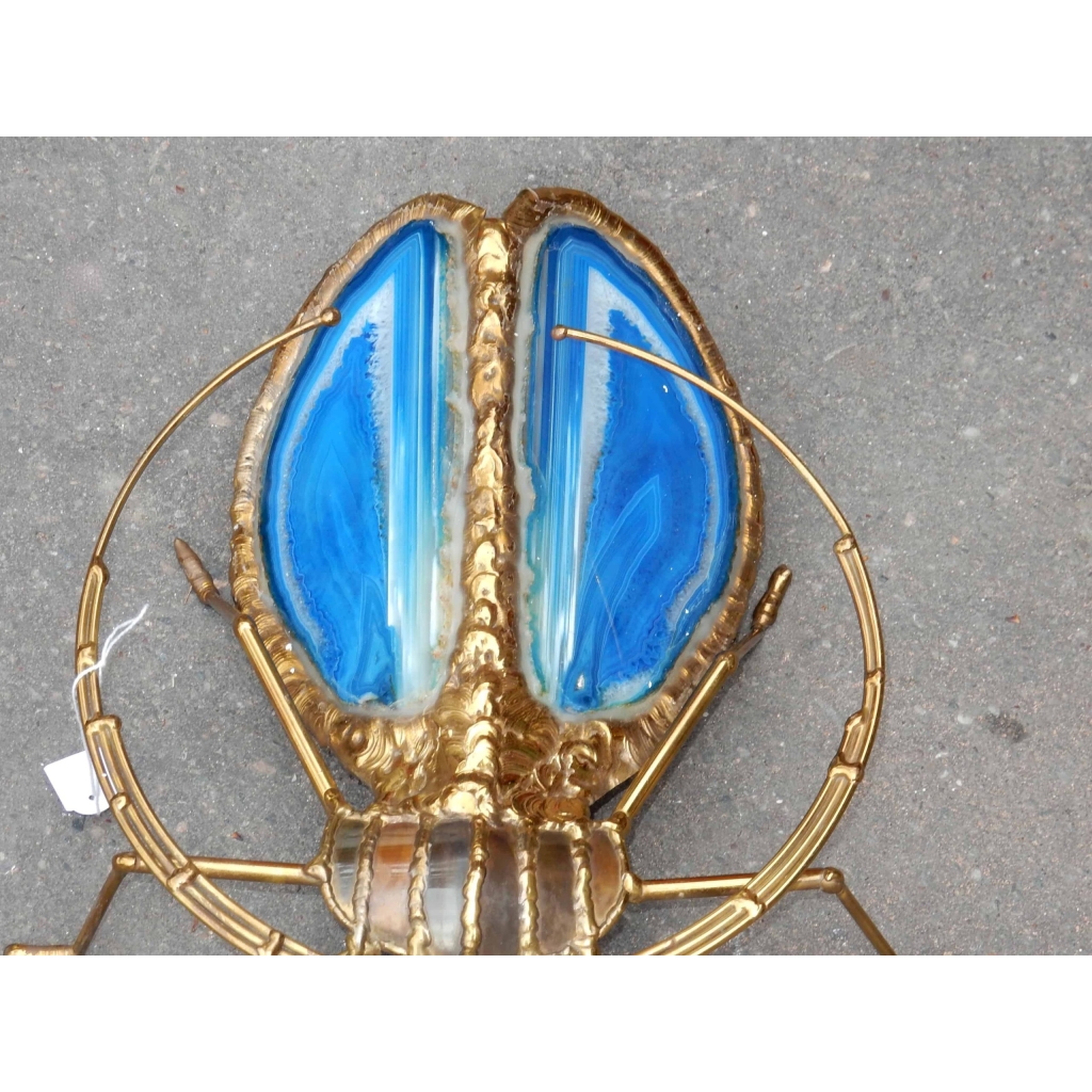 1970' Applique Scarabée de Fernandez ou Duval Brasseur avec Ailes en Agate Bleue 30 X H 35 cm 1970' Applique Scarabée de Fernandez ou Duval Brasseur avec Ailes en Agate Bleue 30 X H 35 cm