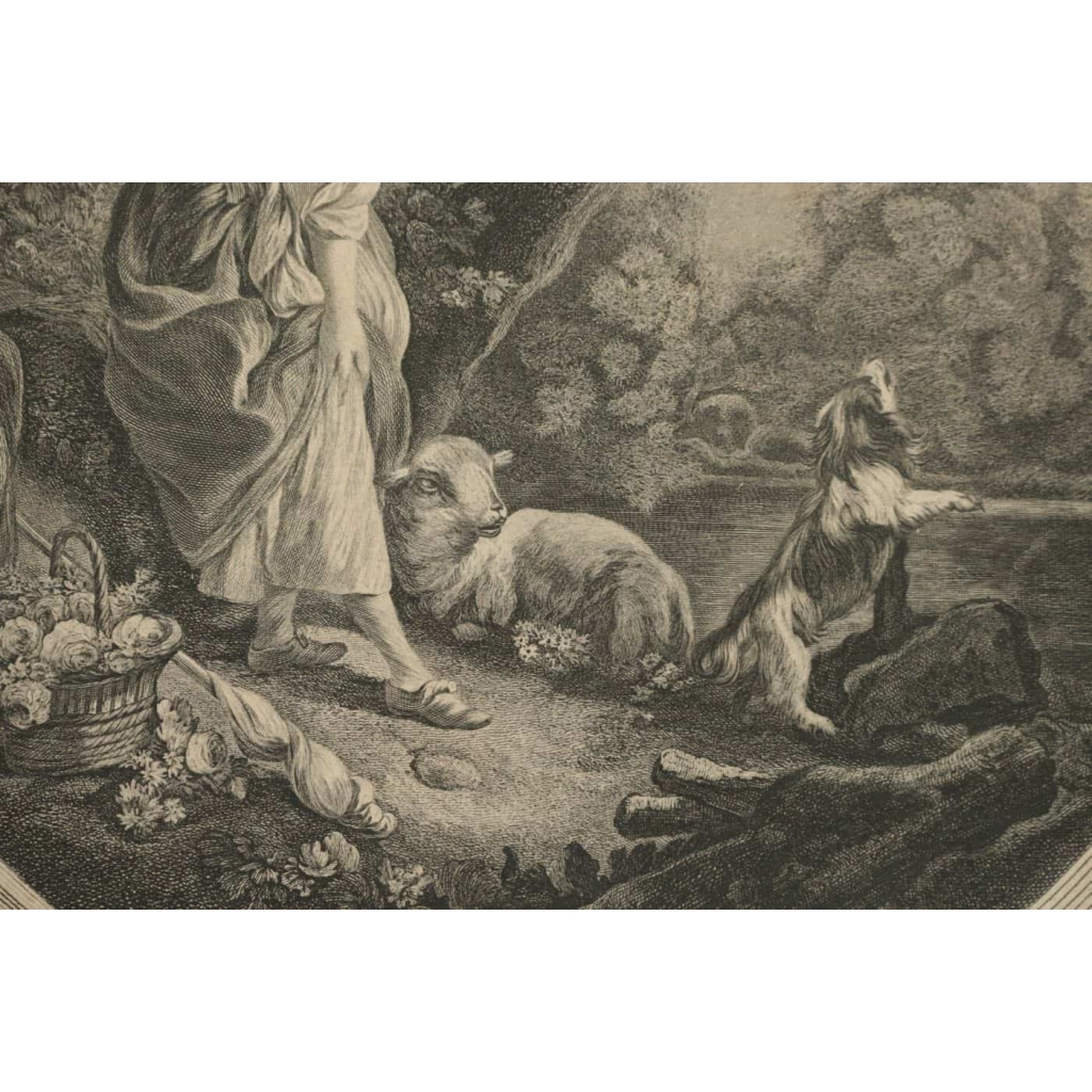 Gravure Romantique, XIXème Siècle, "LArrivée du Courrier" Gravure Romantique, XIXème Siècle, "LArrivée du Courrier"