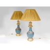 Paire de lampes en émaux cloisonnés à fond bleu montées en bronze doré, fin XIXème siècle ||||||