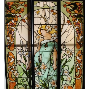 VITRAUX ART NOUVEAU FEMME AUX LYS ||||