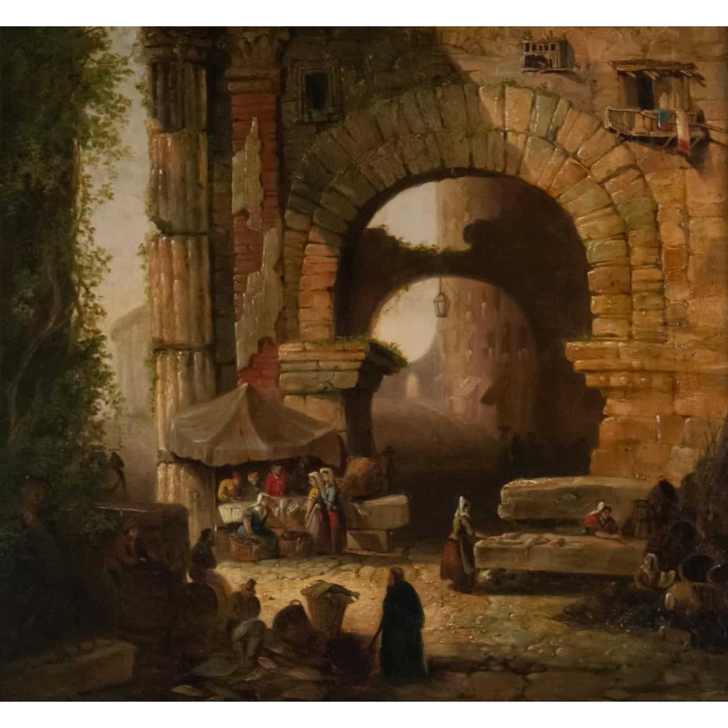 Le Marché aux poissons, Porteo d'Octavia, Rome XIXème siècle. Le Marché aux poissons, Porteo d'Octavia, Rome XIXème siècle.