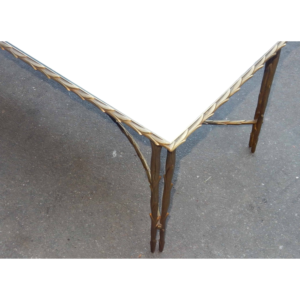 1950/70' Table Basse en Bronze Doré Décor Palmier Maison Charles 112 X 47 cm Double Montant 1950/70' Table Basse en Bronze Doré Décor Palmier Maison Charles 112 X 47 cm Double Montant