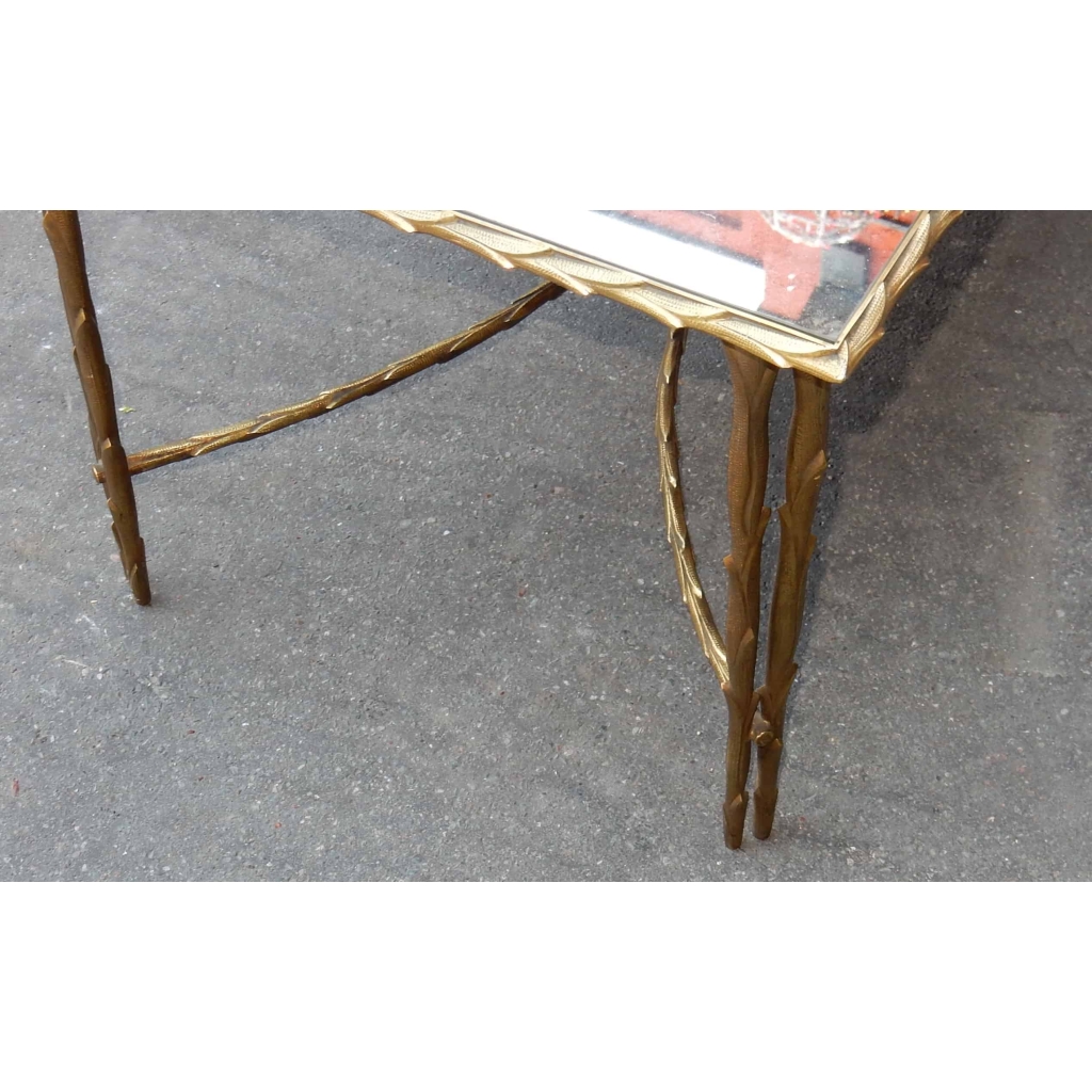 1950/70' Table Basse en Bronze Doré Décor Palmier Maison Charles 112 X 47 cm Double Montant 1950/70' Table Basse en Bronze Doré Décor Palmier Maison Charles 112 X 47 cm Double Montant