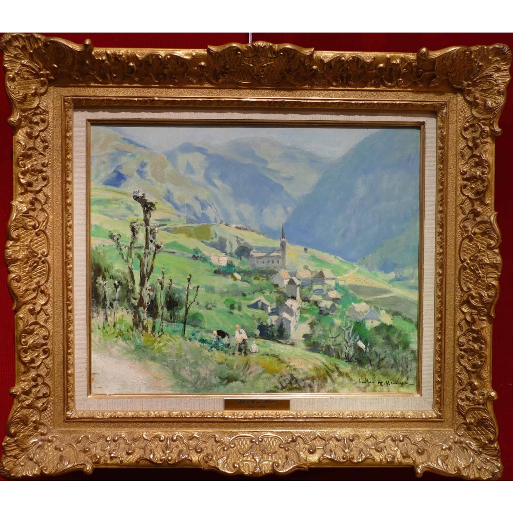 HERVE Jules René Peinture 20è siècle Village de Orcières Pyrénées Huile sur toile signée |||||||