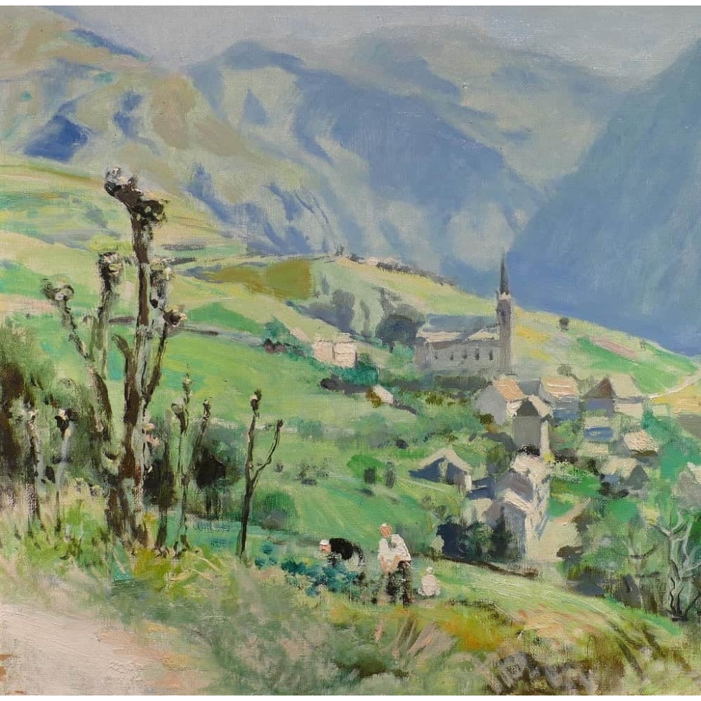 HERVE Jules René Peinture 20è siècle Village de Orcières Pyrénées Huile sur toile signée HERVE Jules René Peinture 20è siècle Village de Orcières Pyrénées Huile sur toile signée