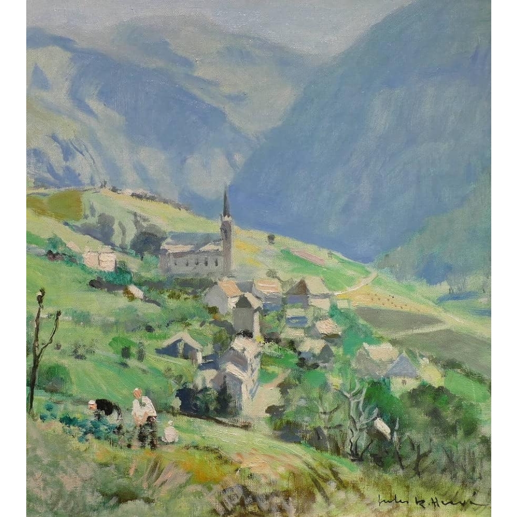 HERVE Jules René Peinture 20è siècle Village de Orcières Pyrénées Huile sur toile signée HERVE Jules René Peinture 20è siècle Village de Orcières Pyrénées Huile sur toile signée