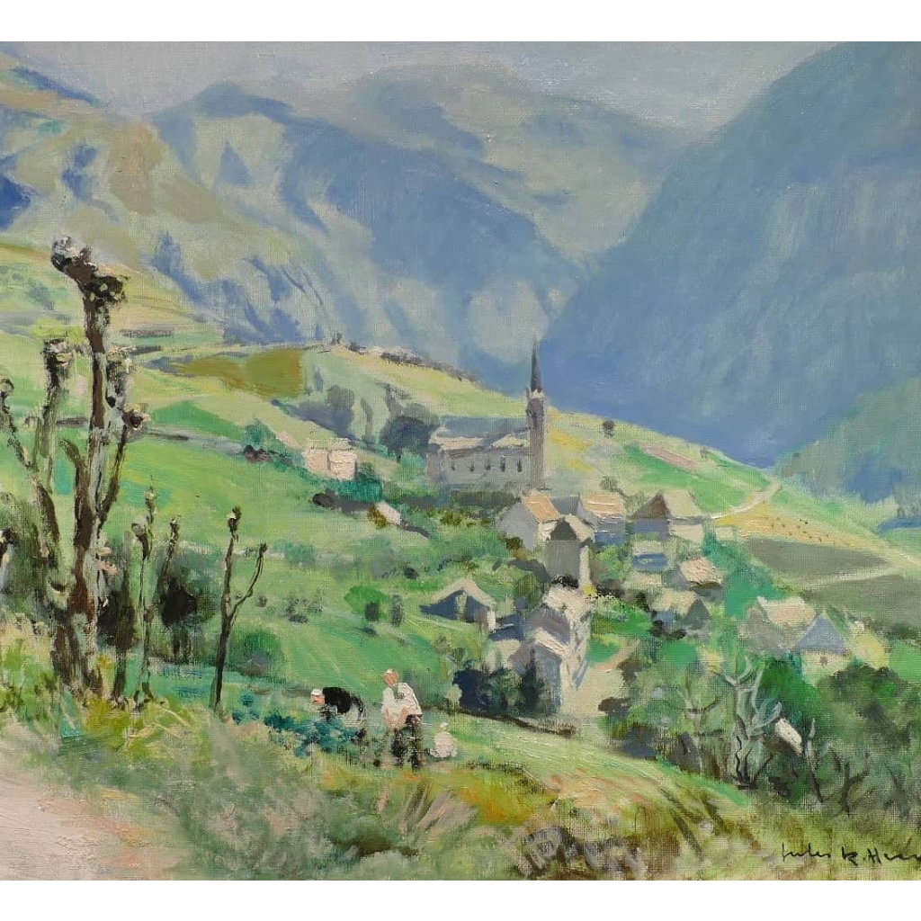 HERVE Jules René Peinture 20è siècle Village de Orcières Pyrénées Huile sur toile signée HERVE Jules René Peinture 20è siècle Village de Orcières Pyrénées Huile sur toile signée