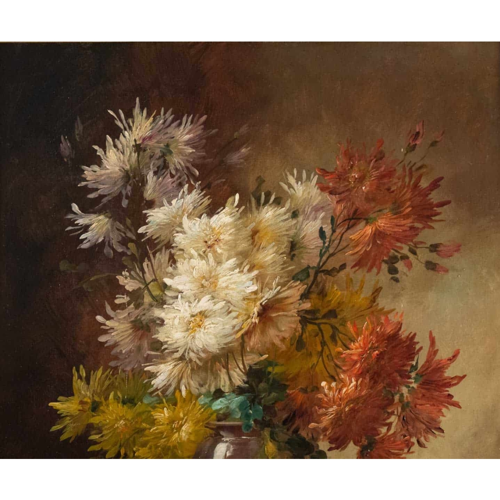 Alfred Godchaux (1835 - 1895): Roses et chrysanthèmes. Alfred Godchaux (1835 - 1895): Roses et chrysanthèmes.