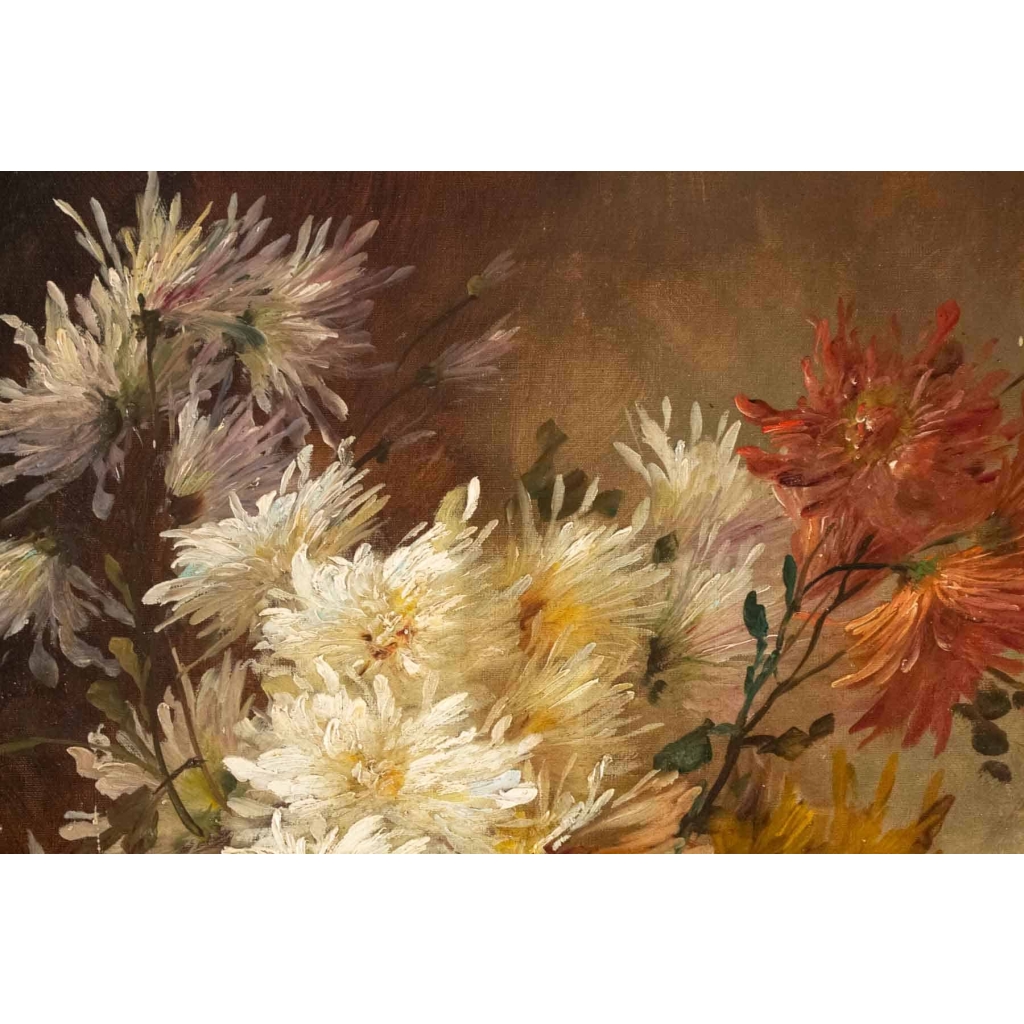 Alfred Godchaux (1835 - 1895): Roses et chrysanthèmes. Alfred Godchaux (1835 - 1895): Roses et chrysanthèmes.