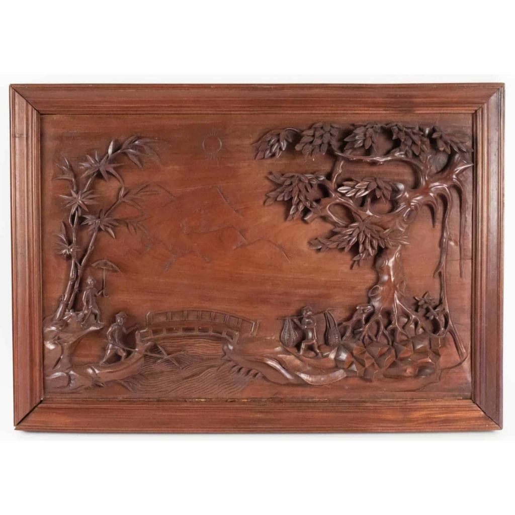 Panneau En Bois Sculpté, Chine, XXème Siècle, Décoration d'Intérieur Panneau En Bois Sculpté, Chine, XXème Siècle, Décoration d'Intérieur