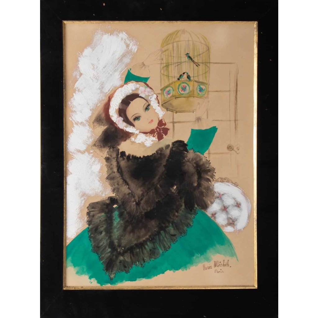 Aquarelle, Belle Epoque, 1900-1920, Signée Renée Michèle, Paris Aquarelle, Belle Epoque, 1900-1920, Signée Renée Michèle, Paris