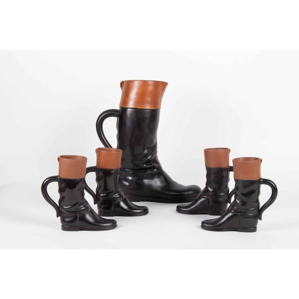 Bottes cavalière formant chopes par Pol Chambost ( 1906 - 1983 ), céramique année 50 ||||||