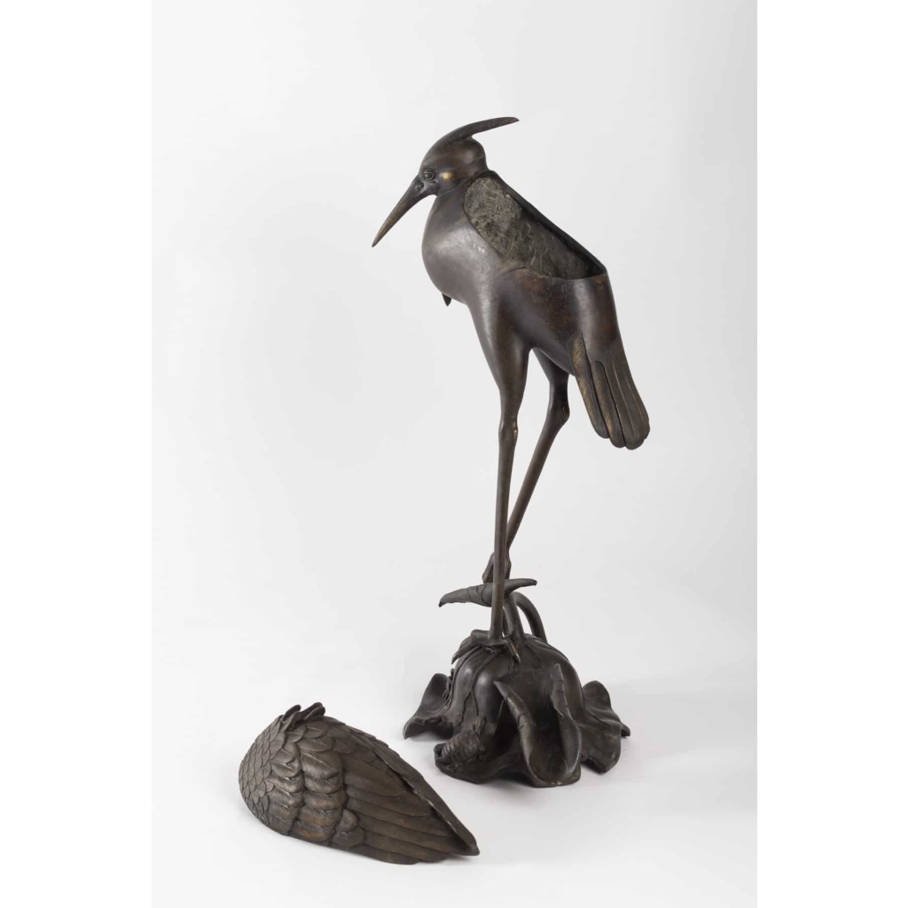 Heron in bronze - Edo period Heron in bronze - Edo period