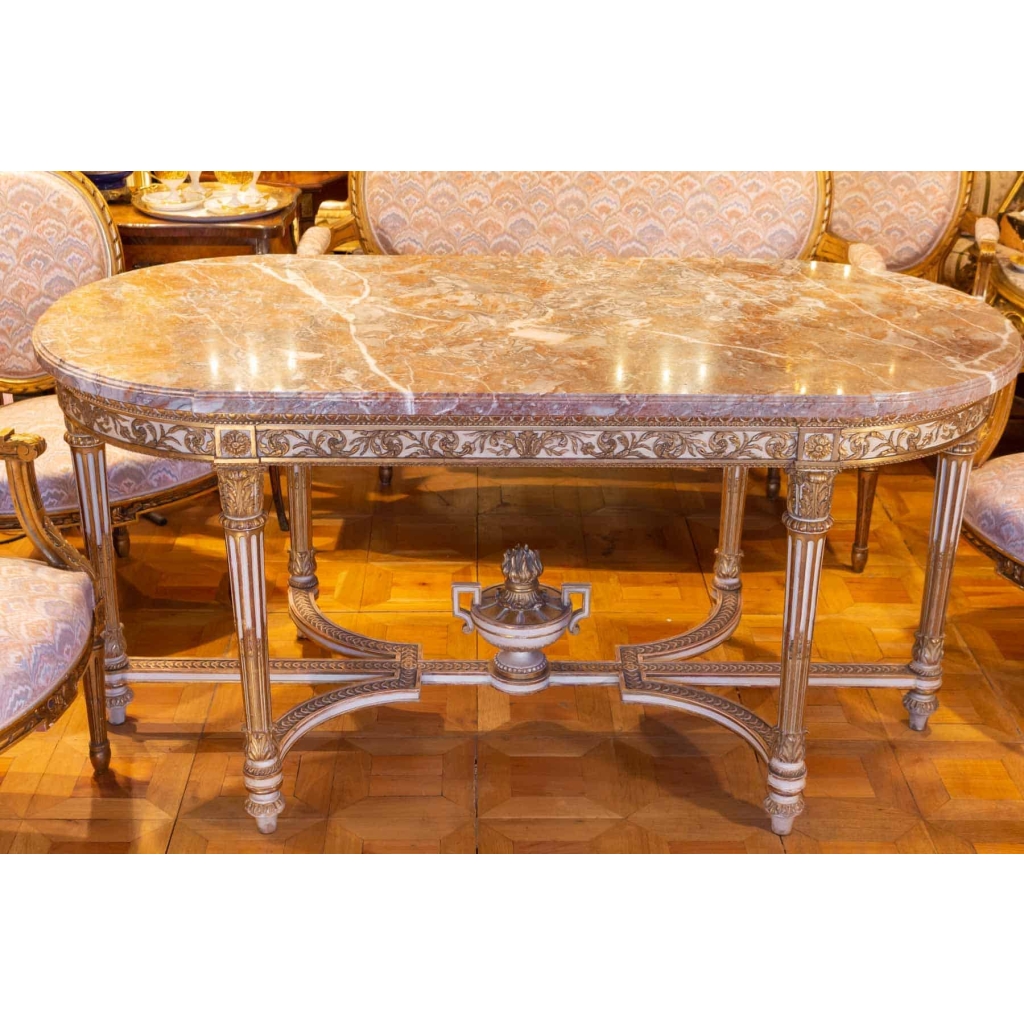 Table de style Louis XVI dessus de marbre rose fin 19e siècle ||||||||