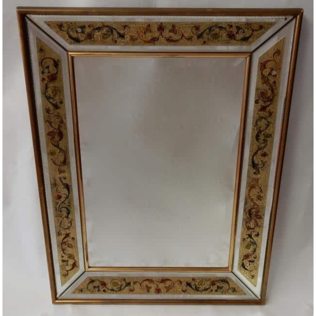 1970' Miroir Décors Fixés Sous Verre 97 X 74 CM ||||||