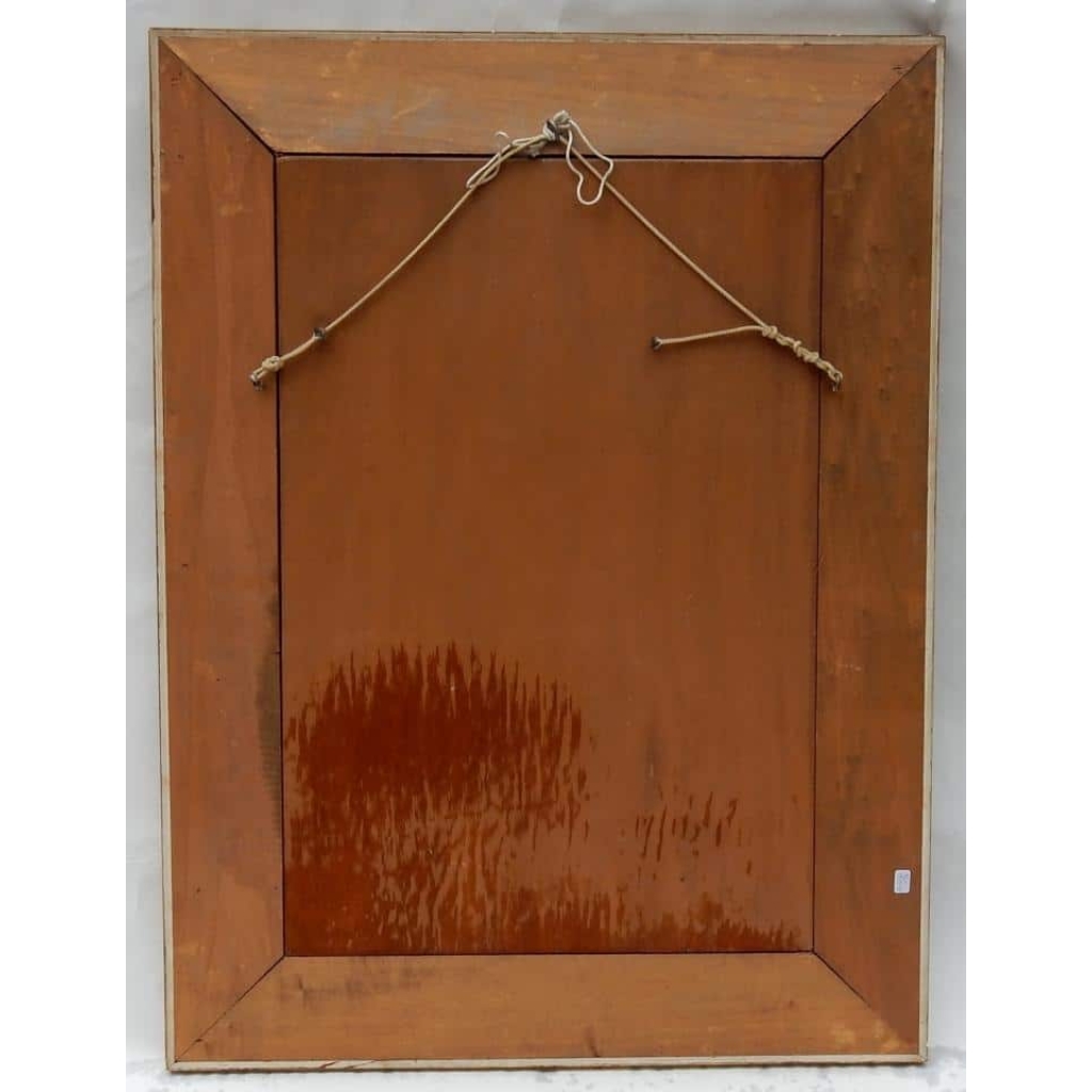 1970' Miroir Décors Fixés Sous Verre 97 X 74 CM 1970' Miroir Décors Fixés Sous Verre 97 X 74 CM