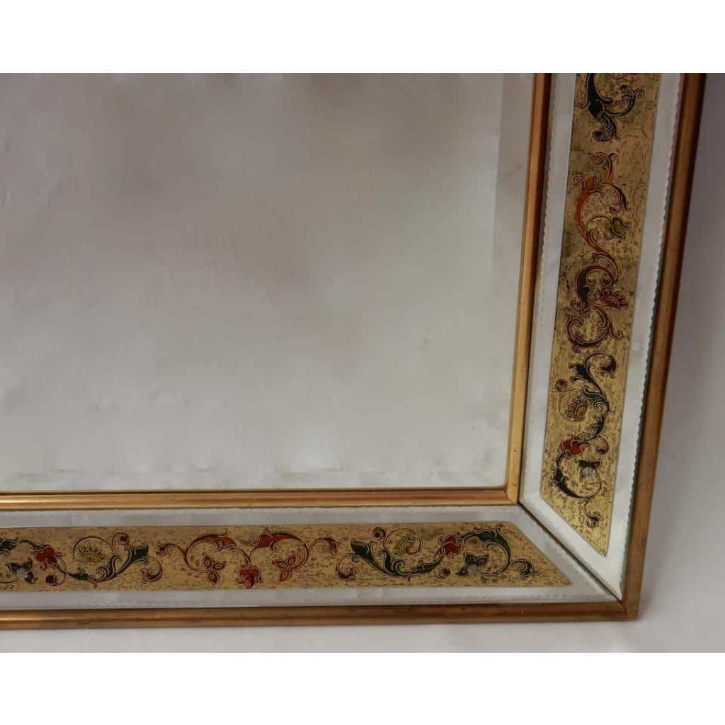 1970' Miroir Décors Fixés Sous Verre 97 X 74 CM 1970' Miroir Décors Fixés Sous Verre 97 X 74 CM