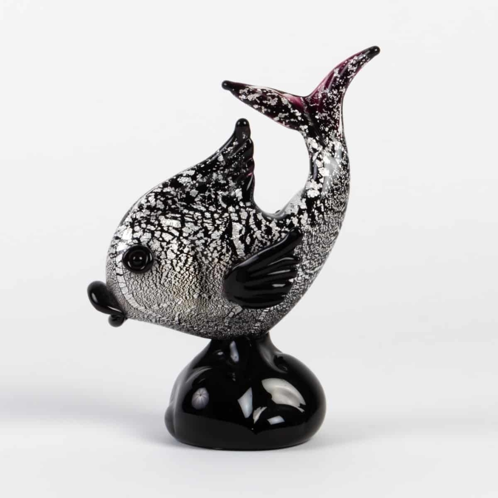 Un poisson noir et argent Venise 1960 signé Seguso (Murano) |||||||