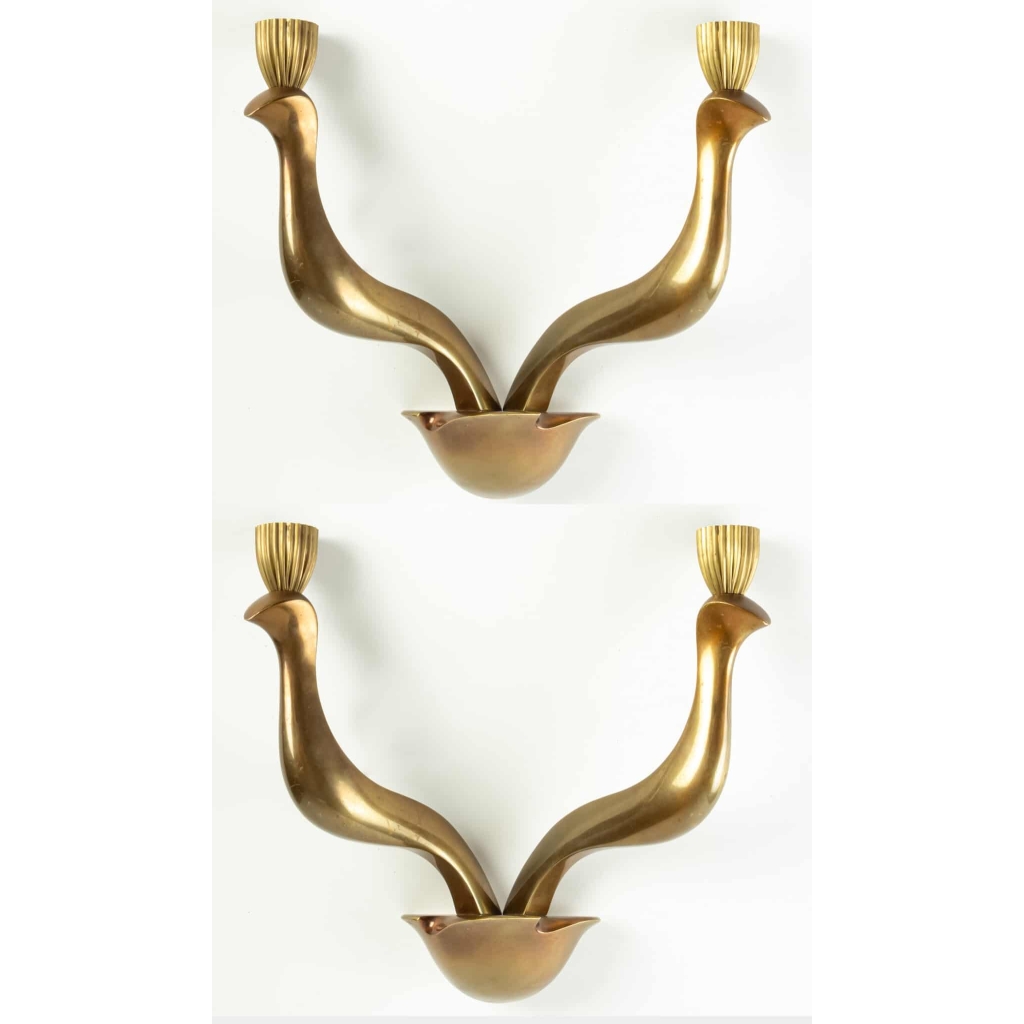 Paire d'Appliques en bronze signée Riccardo Scarpa 1960 ||||||