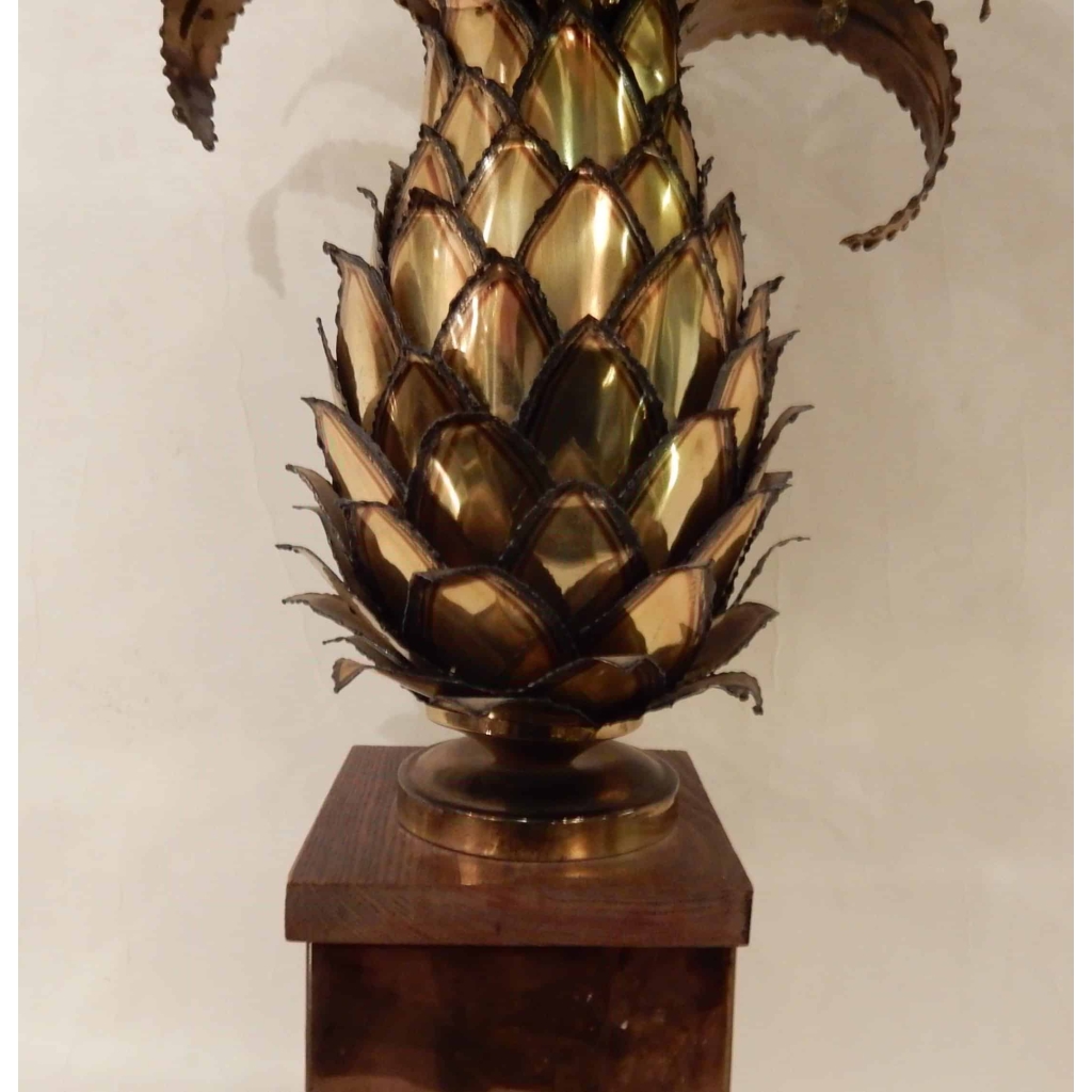 1970′ Lampe Ananas En Laiton Et Fer Oxydé Maison Jansen H 50 Cm 1970′ Lampe Ananas En Laiton Et Fer Oxydé Maison Jansen H 50 Cm