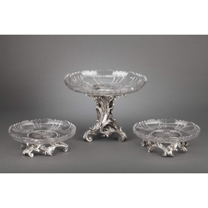 Orfèvre CARDEILHAC - Garniture de Table 3 Coupes en Argent Massif et Cristal XIXè |||||