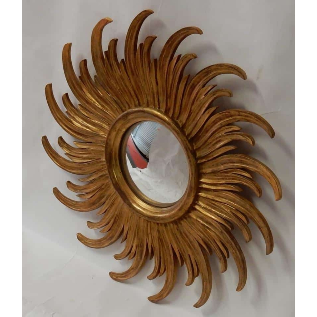 1950/70 ‘ Miroir Soleil Rayons Tournants Convexe, Bois Doré Diametre 58 Cm 1950/70 ‘ Miroir Soleil Rayons Tournants Convexe, Bois Doré Diametre 58 Cm