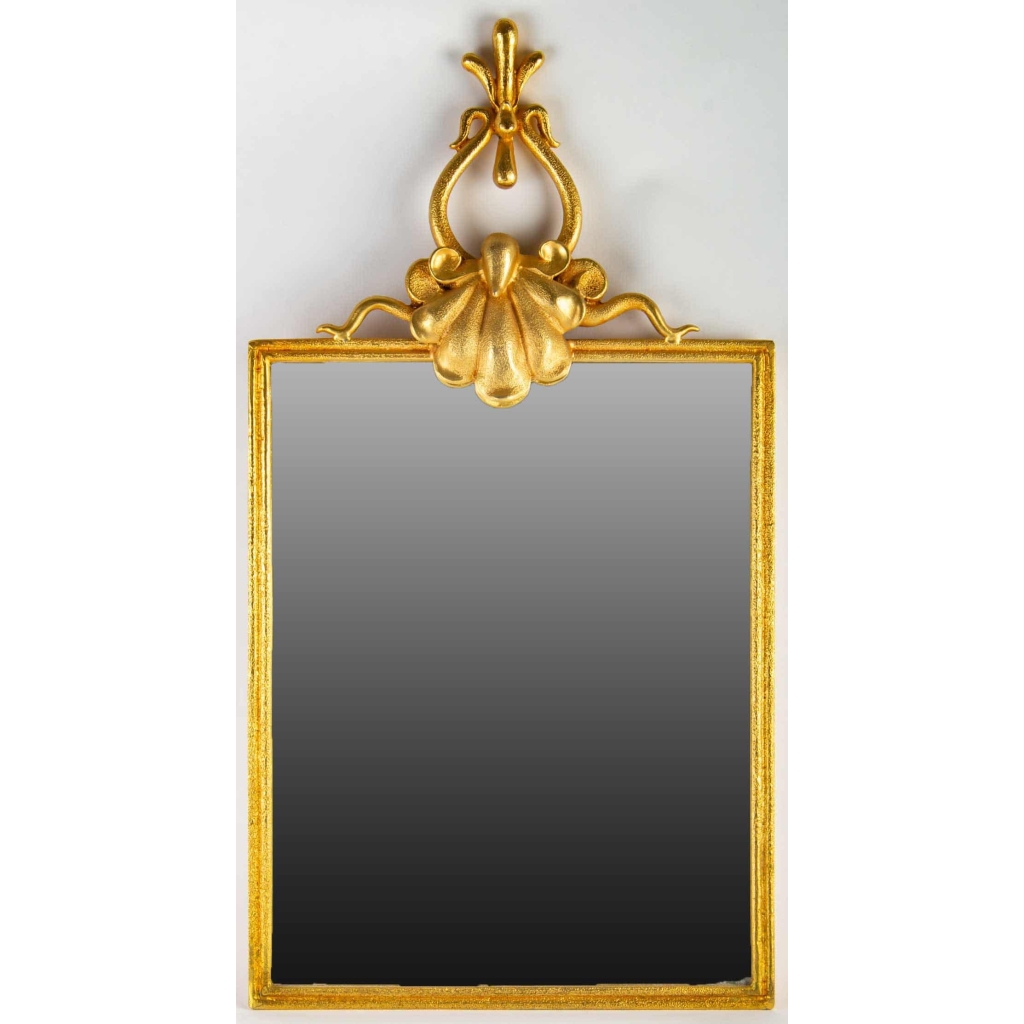 Miroir en bronze doré, signé Georges Mathias pour Fondica Paris , année 1980. ||||||