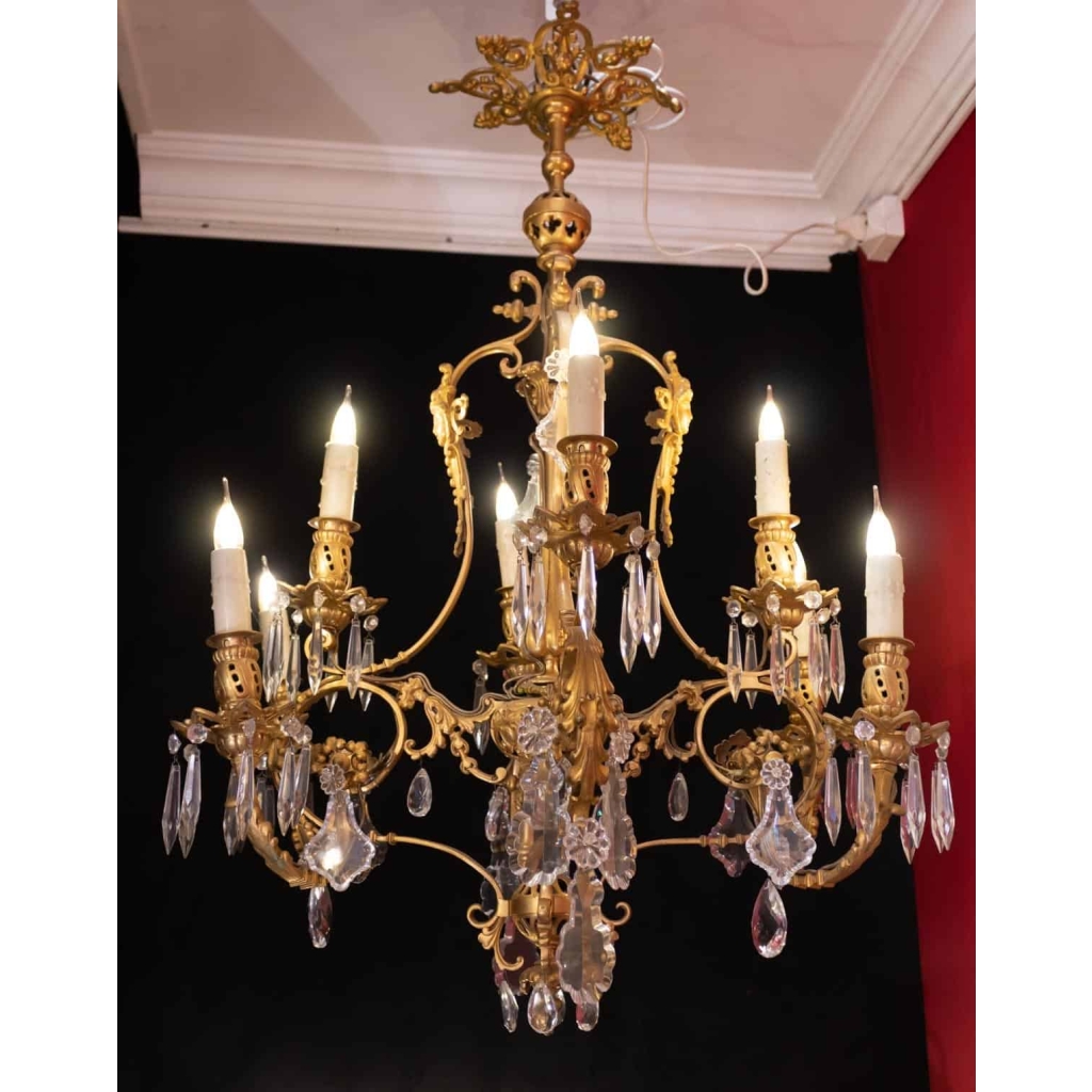 Lustre en bronze et cristal 19e siècle ||||||||||