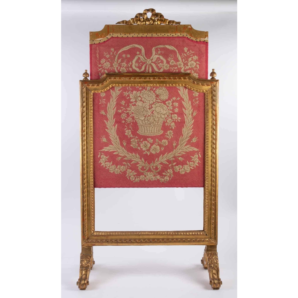 Ecran de cheminée en bois doré style Louis XVI fin 19e siècle Ecran de cheminée en bois doré style Louis XVI fin 19e siècle