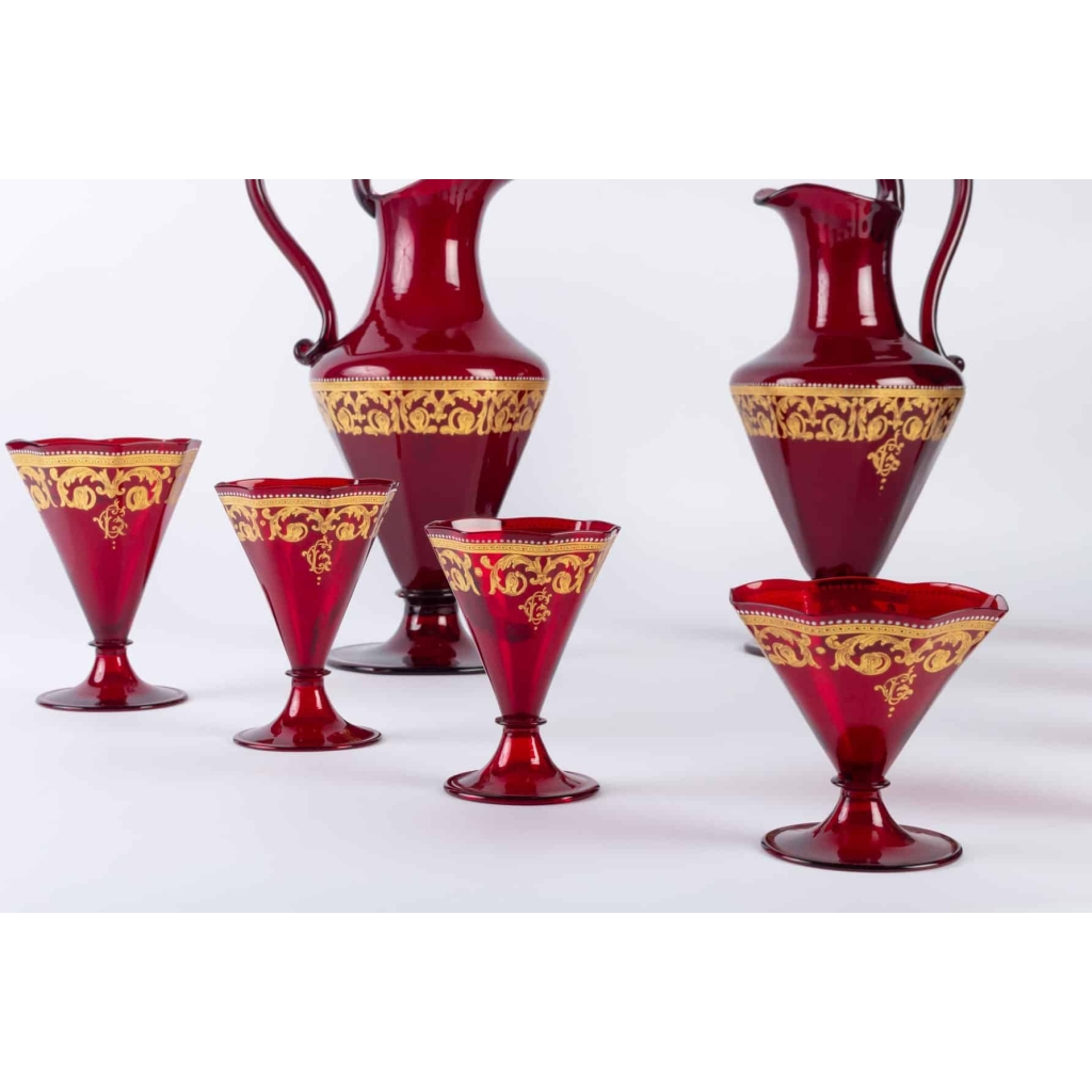 Service en verre de Venise rouge et or 1900 Service en verre de Venise rouge et or 1900