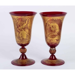 2 Vases Venise rouges et or fin 19e siècle ||||||||||