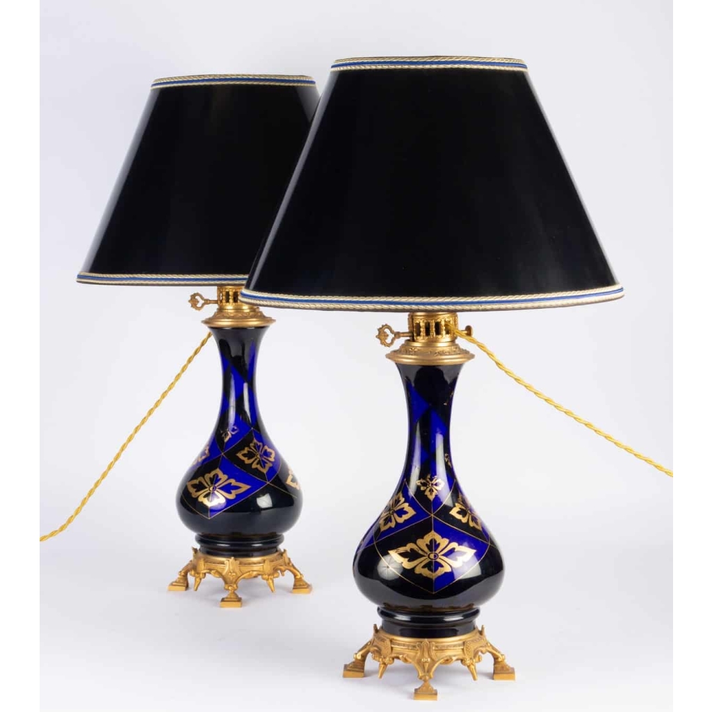 Paire de Lampes bleues et or Napoléon III Paire de Lampes bleues et or Napoléon III